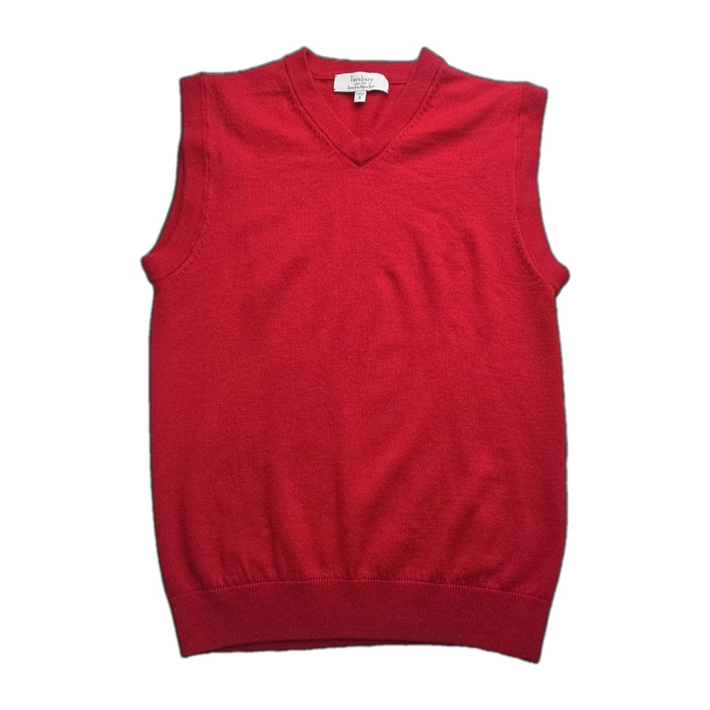 Turnbury Extra Fine Merino Wool Red V Neck Sweater Vest Small